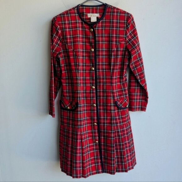 Vintage 80s Nancy G Red Plaid Button-Up Dress - Picture 1 of 7